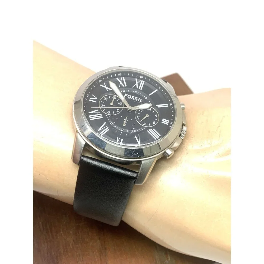 Fossil Men's Watch FS4812IE Quartz Chronograph Black Dial Leather Strap 44mm